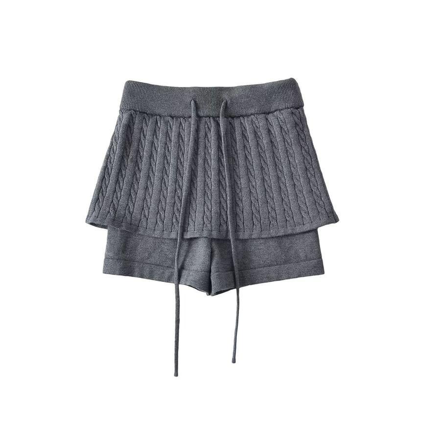 High Waist Plain Inset Cable Knit Skort Product Image