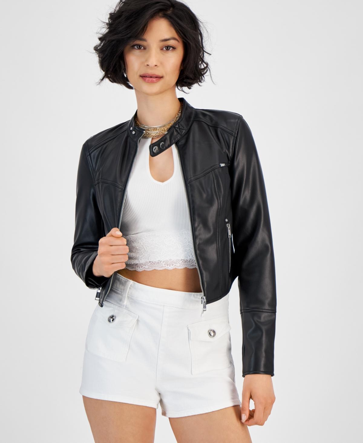 Guess Womens Anita Faux-Leather Zip-Cuff Jacket product image