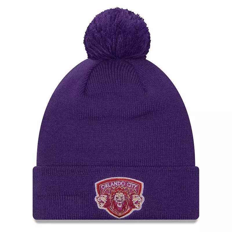 Mens New Era Purple Orlando City SC Jersey Hook Cuff Knit Hat with Pom Product Image