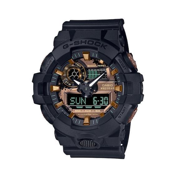 Men's Casio G-Shock Classic Black Resin Strap Watch with Rust Gold-Tone Dial (Model: Ga700Rc-1A) Product Image