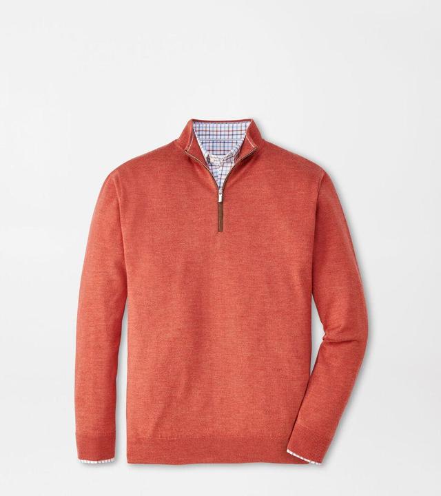 Peter Millar Mens Autumn Crest Suede Trim Quarter-Zip | Color: Burnt Orange | Size: XL Product Image