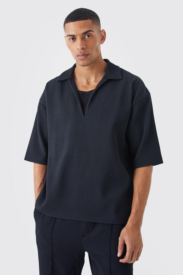 Pleated Oversized Boxy V Neck Shirt | boohooMAN USA Product Image