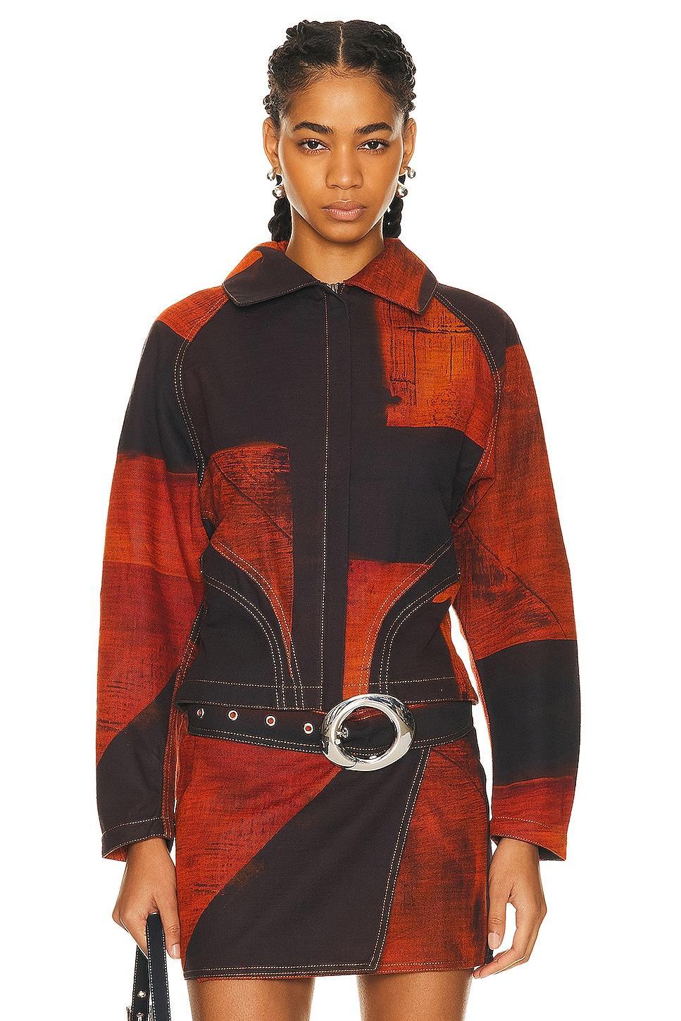 Louisa Ballou Seamed Denim Jacket in Burnt Orange Product Image