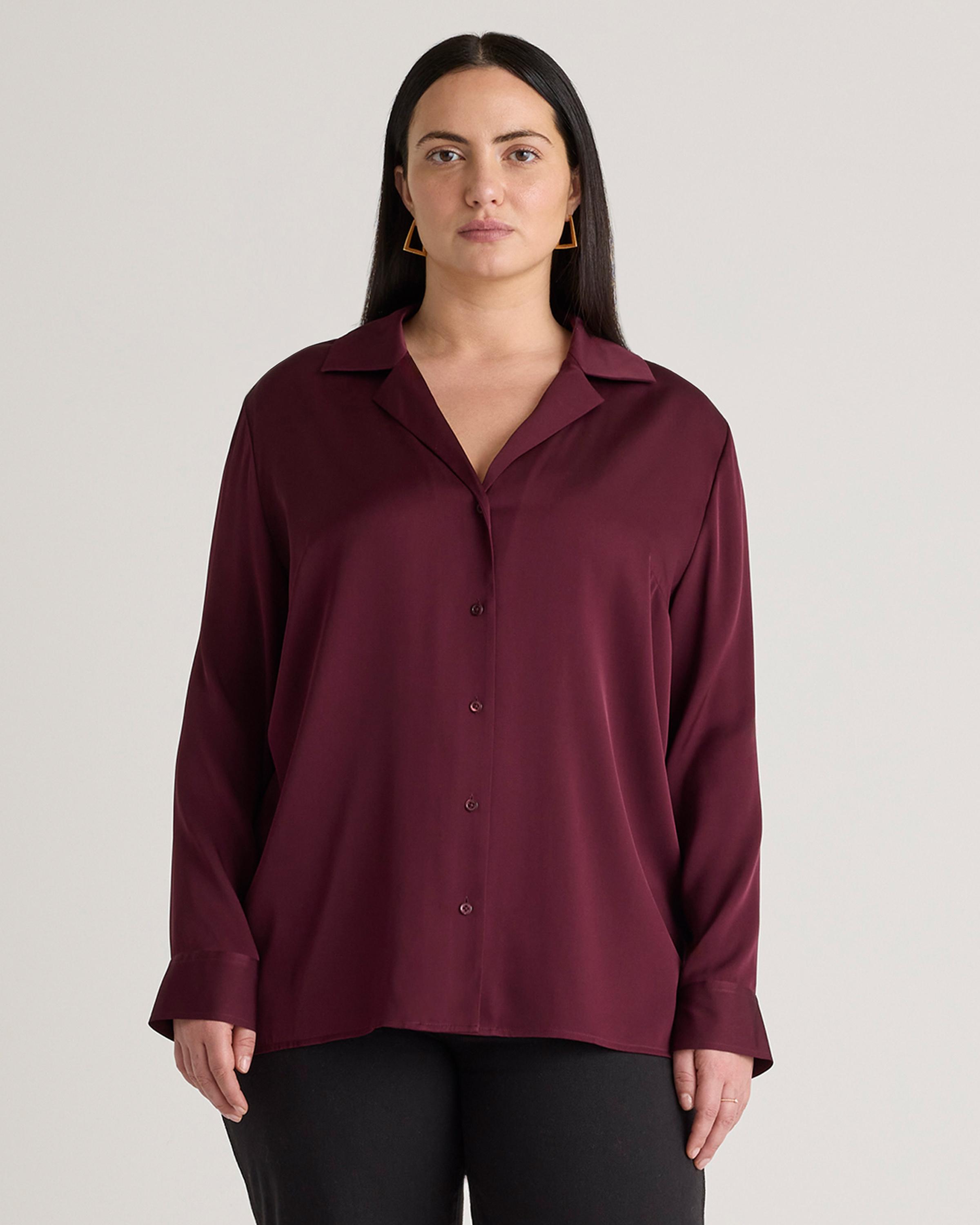 Washable Stretch Silk Notch Collar Blouse - Plus Size Product Image