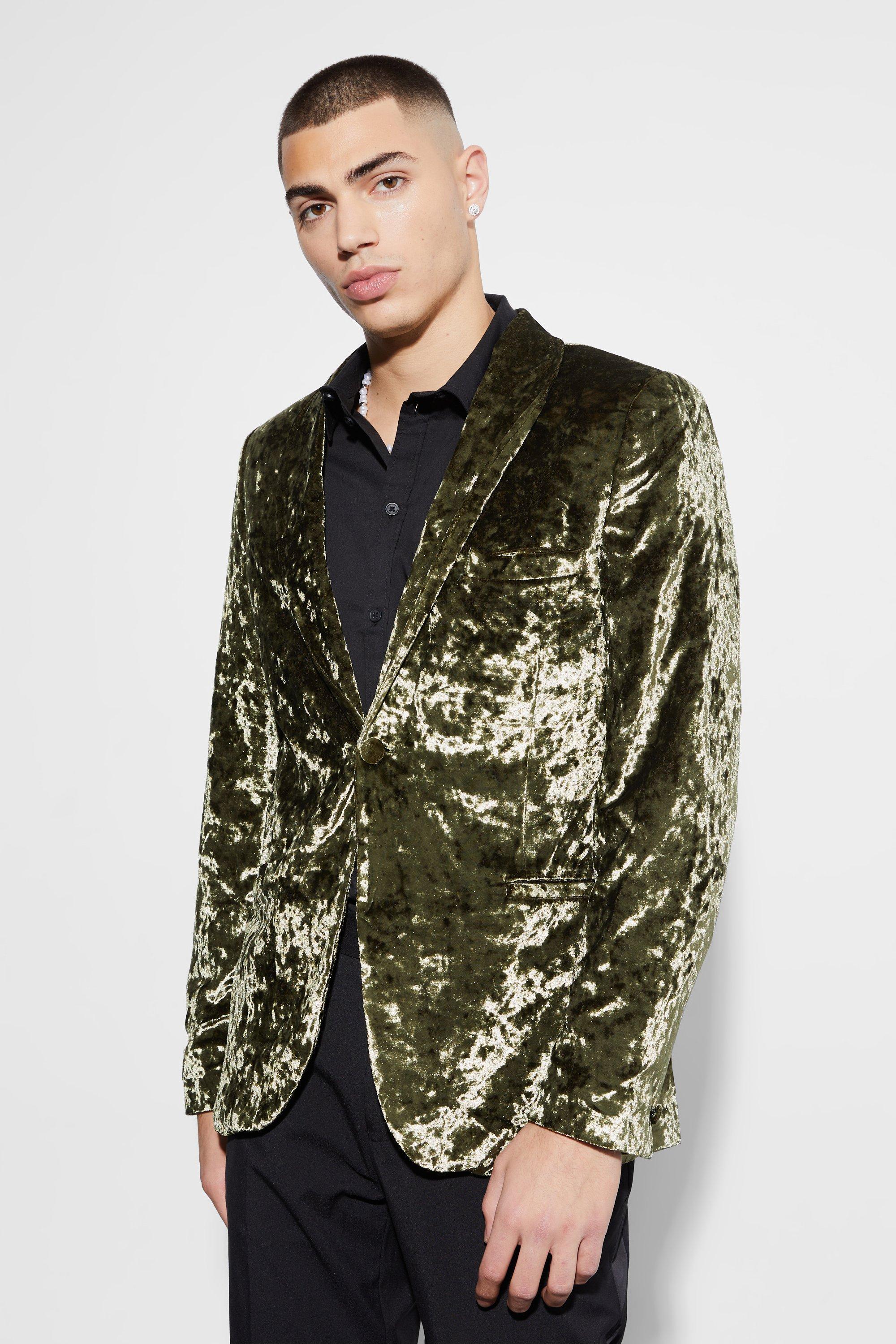 Skinny Crushed Velvet Blazer | boohooMAN USA Product Image