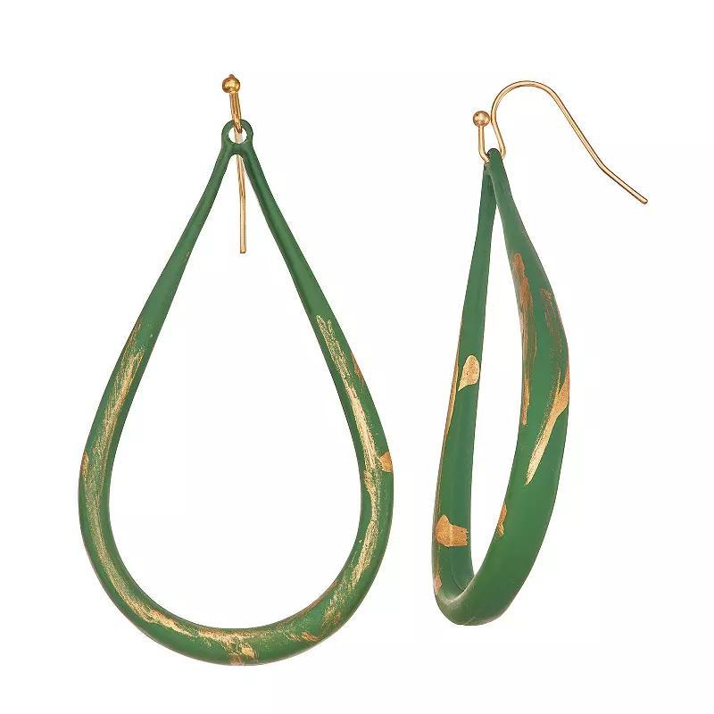 Sonoma Goods For Life Gold Tone Green Open Teardrop Drop Earrings, Womens Product Image