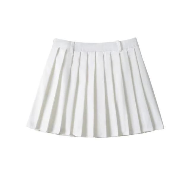 High Rise Plain Pleated Mini A-Line Skirt Product Image