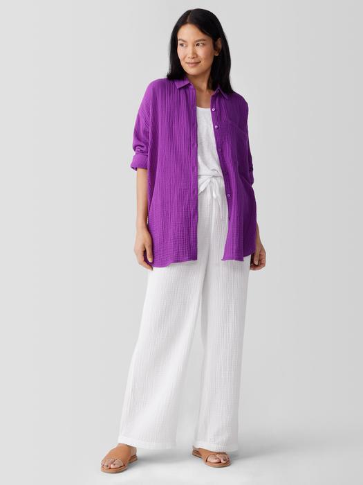 EILEEN FISHER Organic Cotton Lofty Gauze Classic Collar Long Shirtfemale Product Image