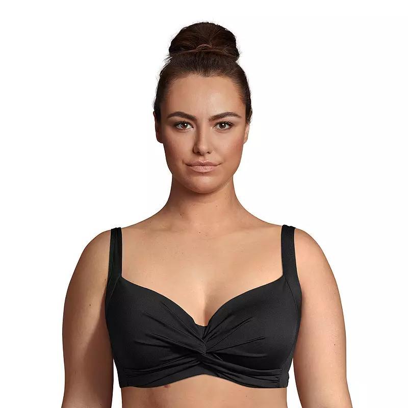 Plus Size Lands End Womens Twist-Front Underwire DDD-Cup Bikini Top Deep Blue Product Image