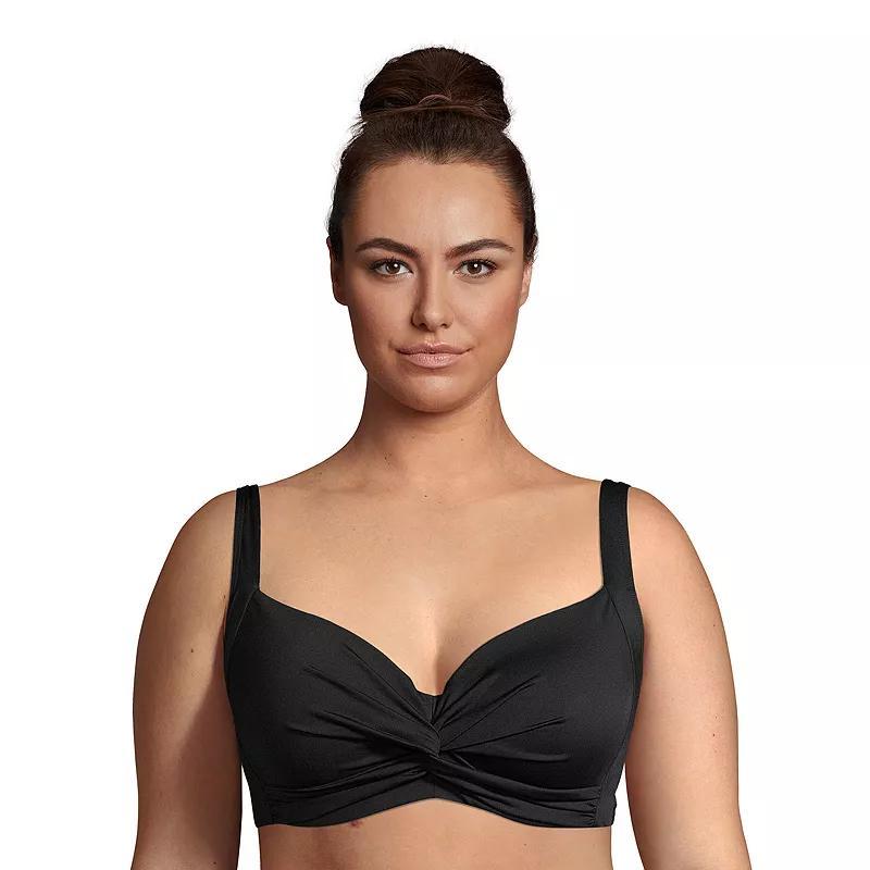 Plus Size Lands End Womens Twist-Front Underwire DDD-Cup Bikini Top Deep Blue Product Image