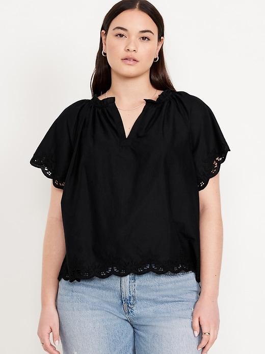 Embroidered Split-Neck Top Product Image