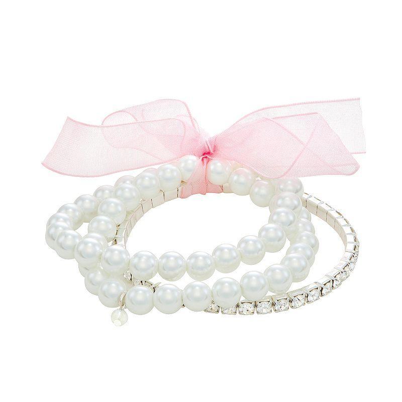 Youre Invited Silver Tone Crystal & Simulated Pearl Stretch Bracelets Set, Womens Product Image