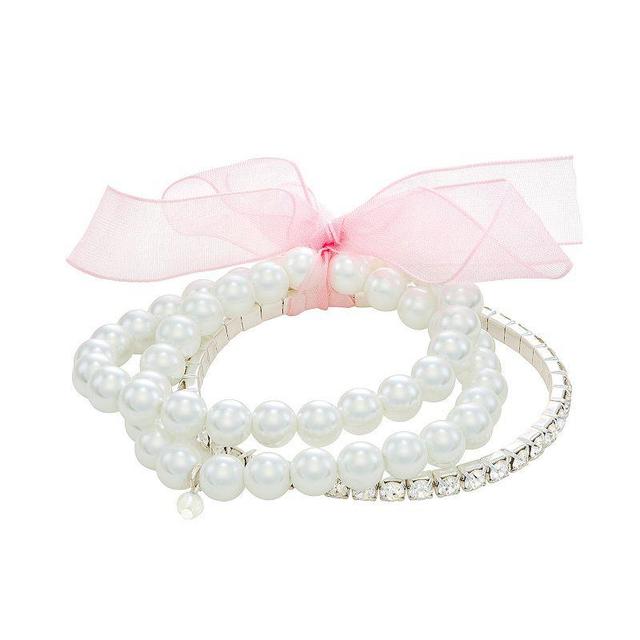 Youre Invited Silver Tone Crystal & Simulated Pearl Stretch Bracelets Set, Womens Product Image