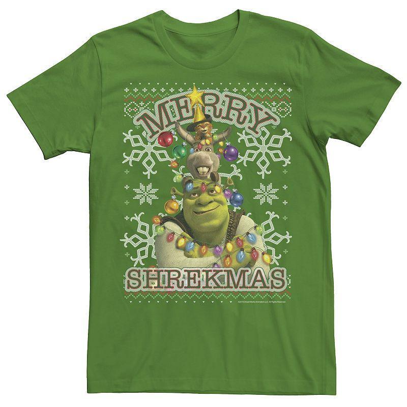 Mens Shrek Donkey & Puss Merry Shrekmas Holiday Text Poster Tee Product Image