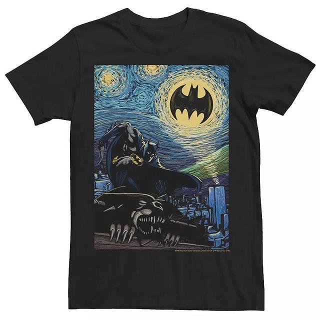 Mens DC Comics Batman The Dark Knight Starry Night Style Poster Graphic Tee Product Image