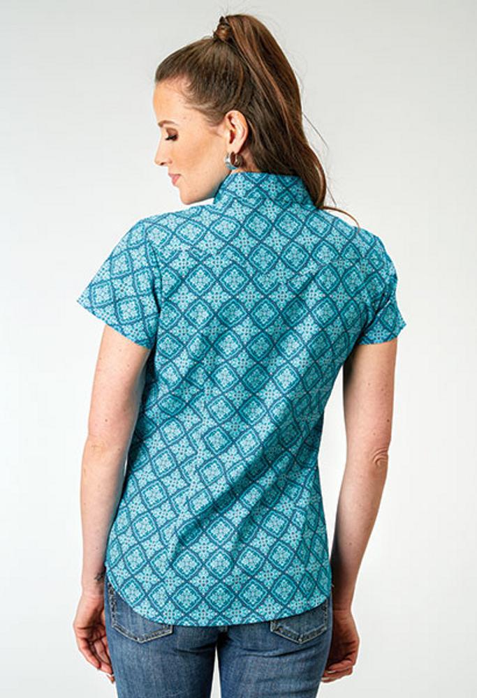 Roper® Ladies' S/S Turquoise Print Snap Shirt Product Image