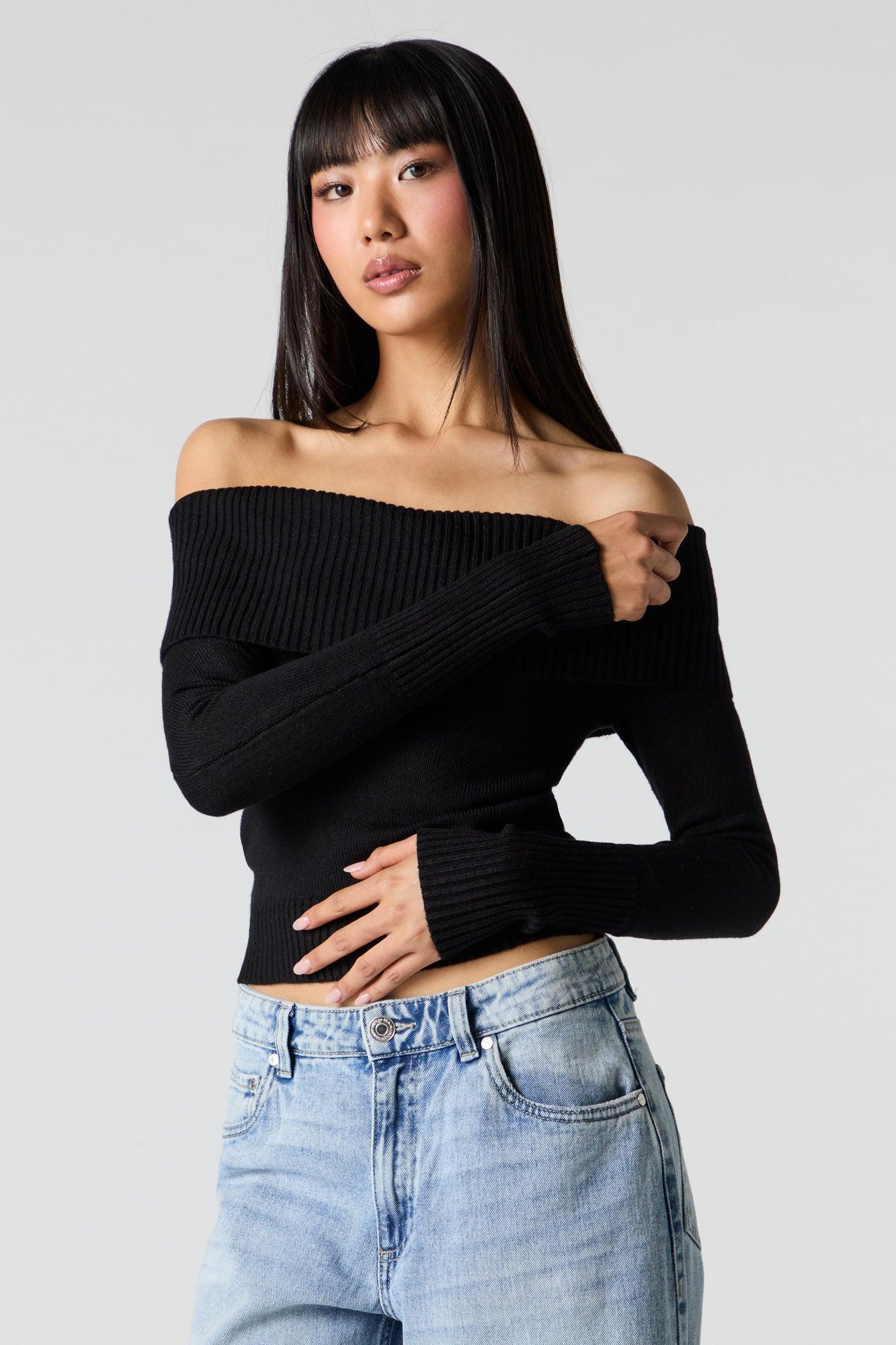 Ribbed Knit Off Shoulder Sweater Female Product Image