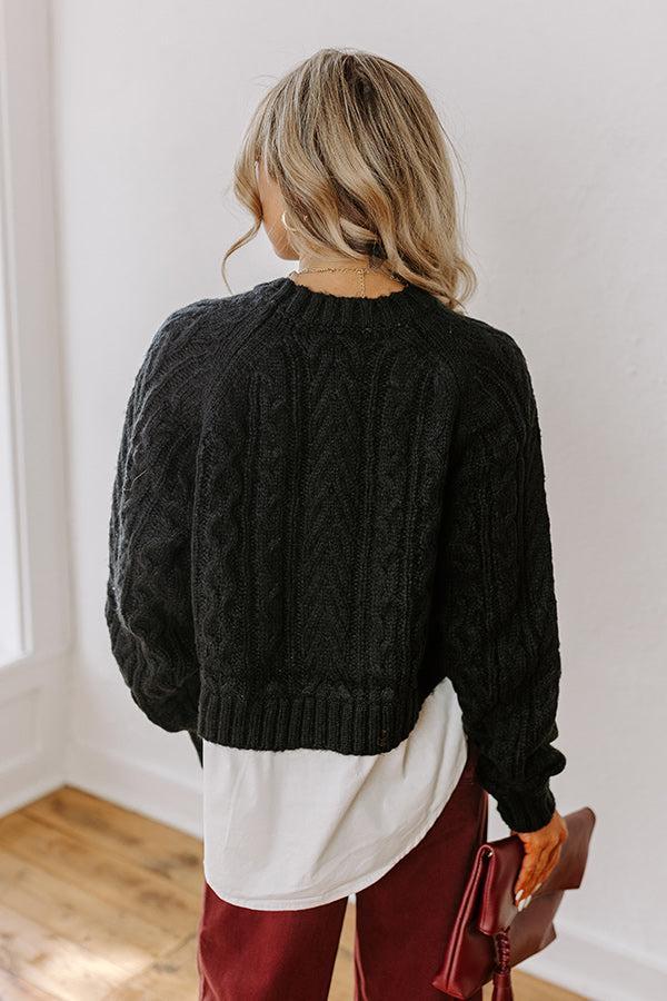 Thriving Weekend Cable Knit Sweater Top In Black Product Image