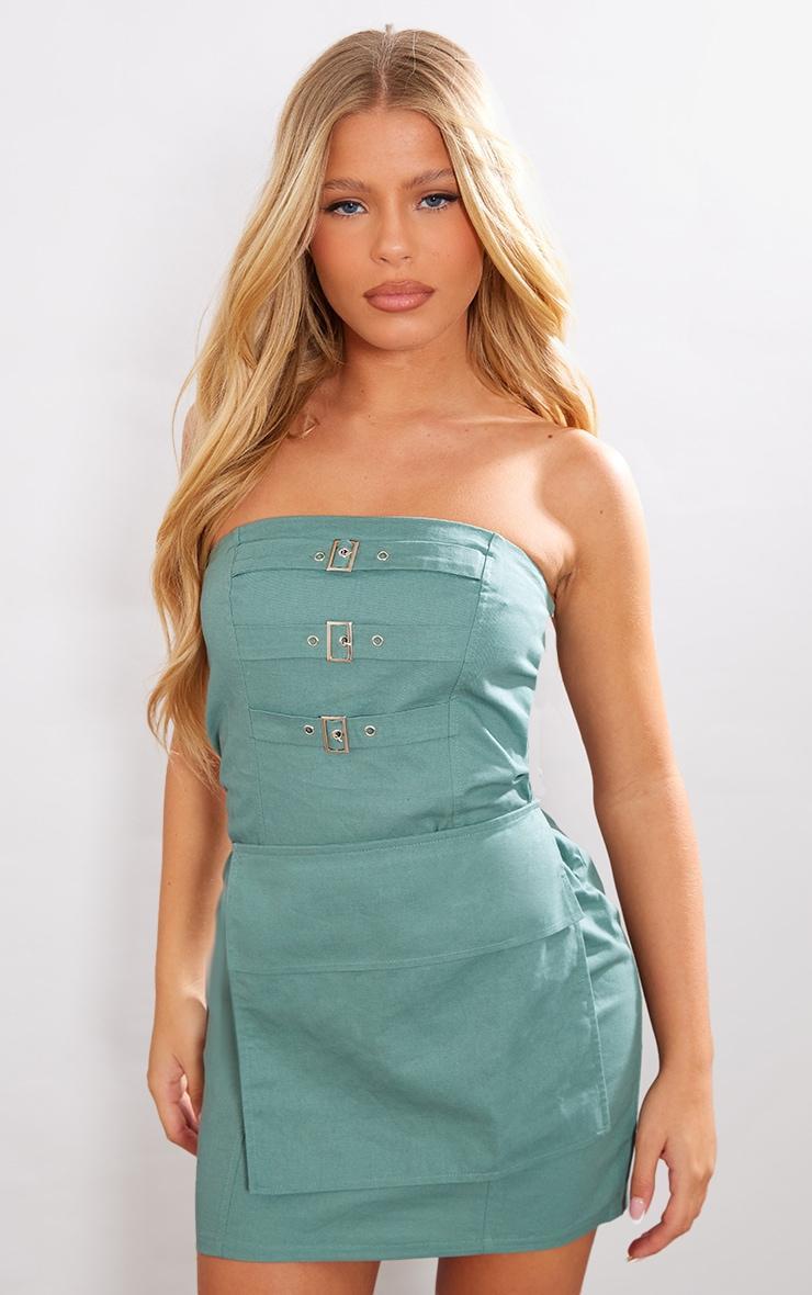 Grey Buckle Detail Utility Bandeau Bodycon Dress product image