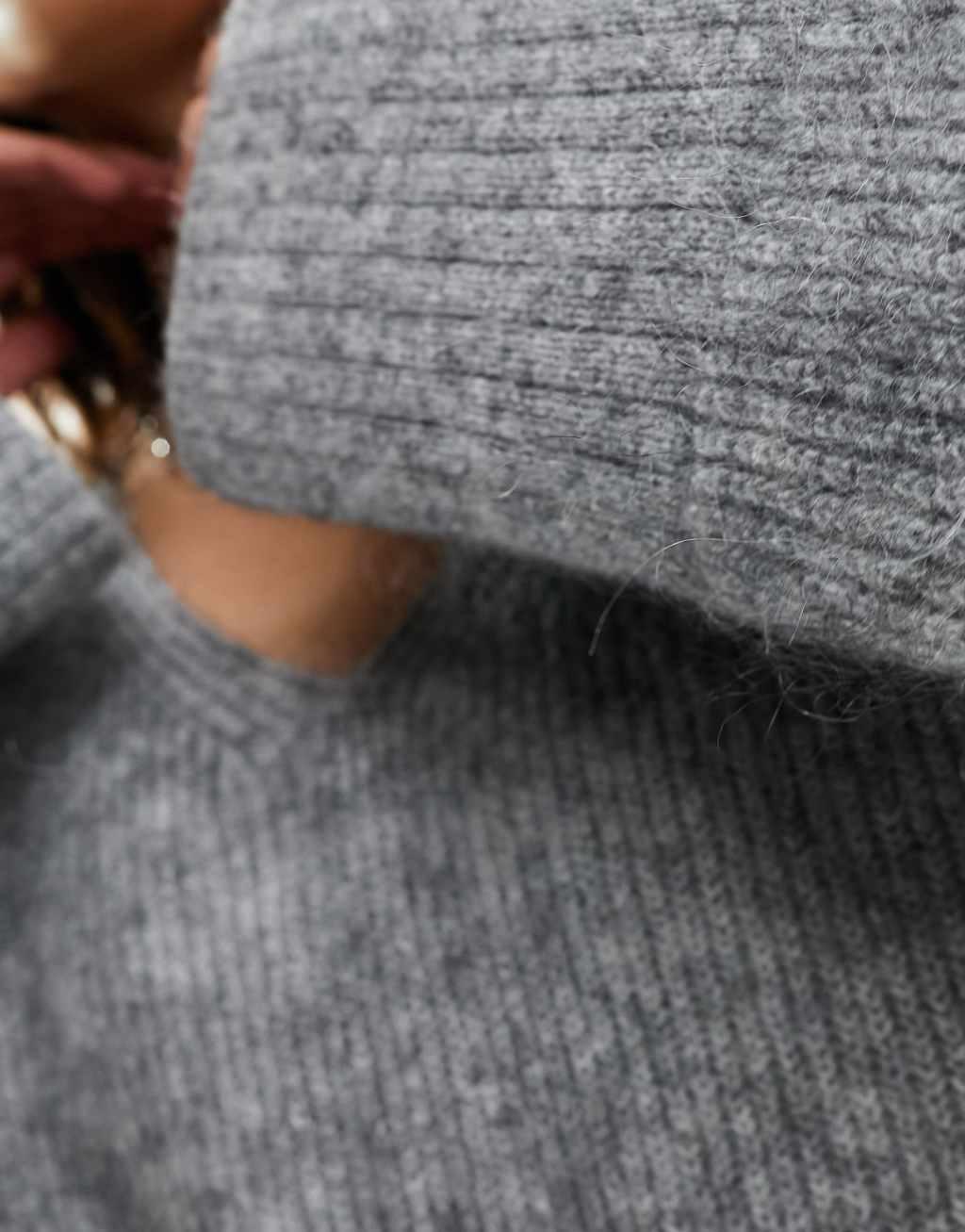 & Other Stories premium knit wool blend relaxed sweater with v neck in gray melange Product Image