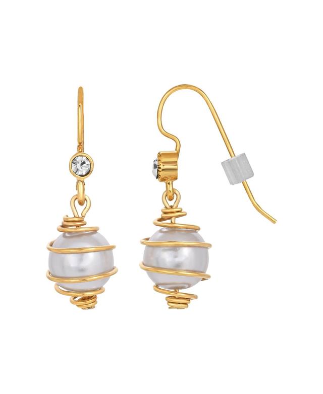 1928 Gold Tone Simulated Pearl Wire Wrapped Drop Earrings, Womens, White Product Image