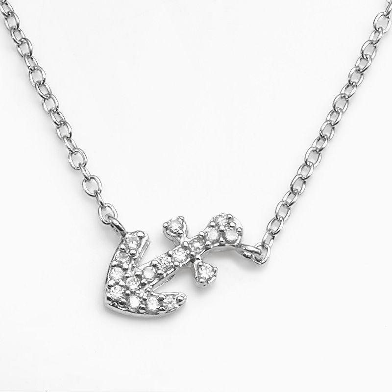 Sophie Miller Sterling Silver Cubic Zirconia Anchor Link Necklace, Womens White Product Image