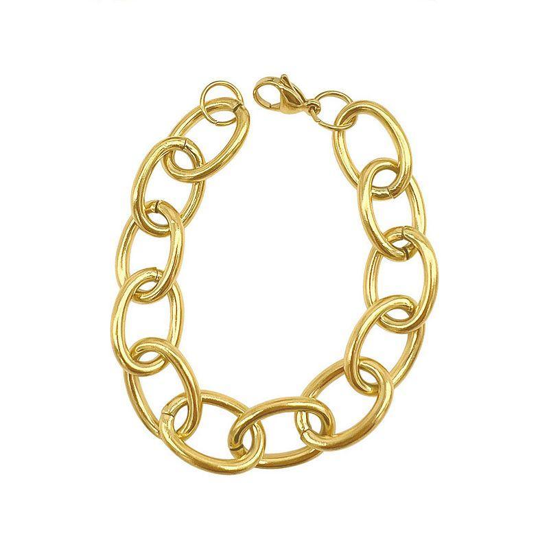 Adornia 14k Gold Plated Oval Link Chain Bracelet, Womens, Gold Tone Product Image