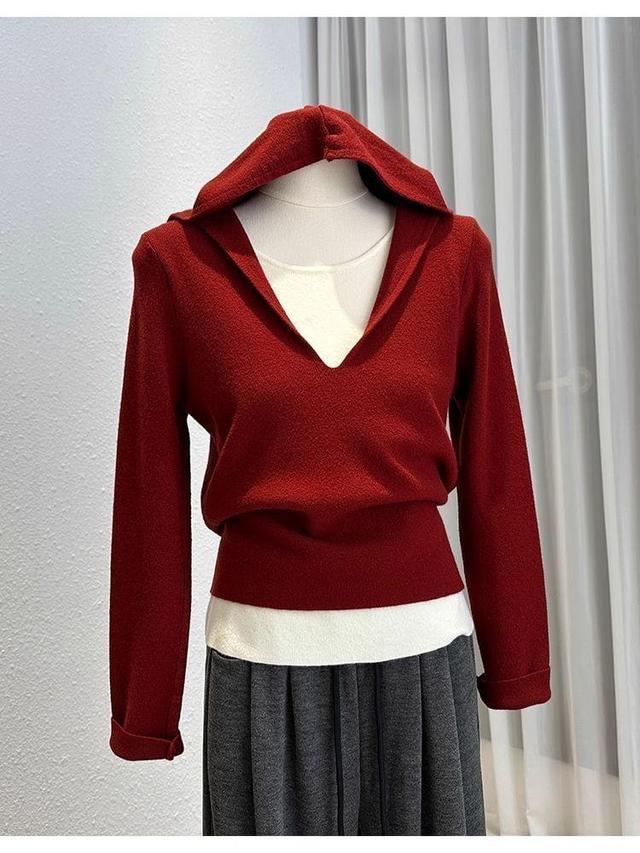 V-Neck Two Tone Mock Two-Piece Sweater Product Image