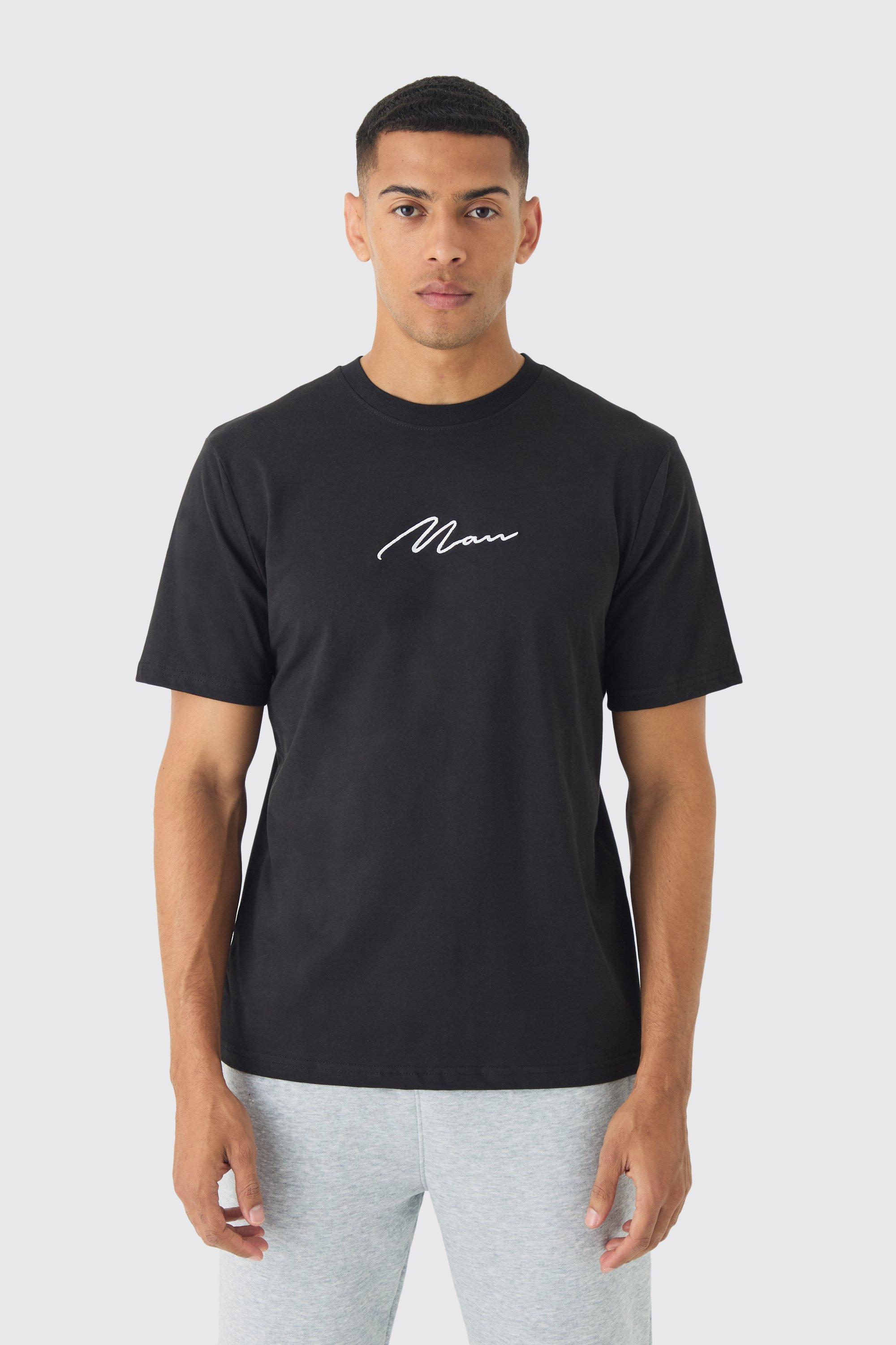 Man Signature Embroidered T-shirt | boohooMAN USA Product Image