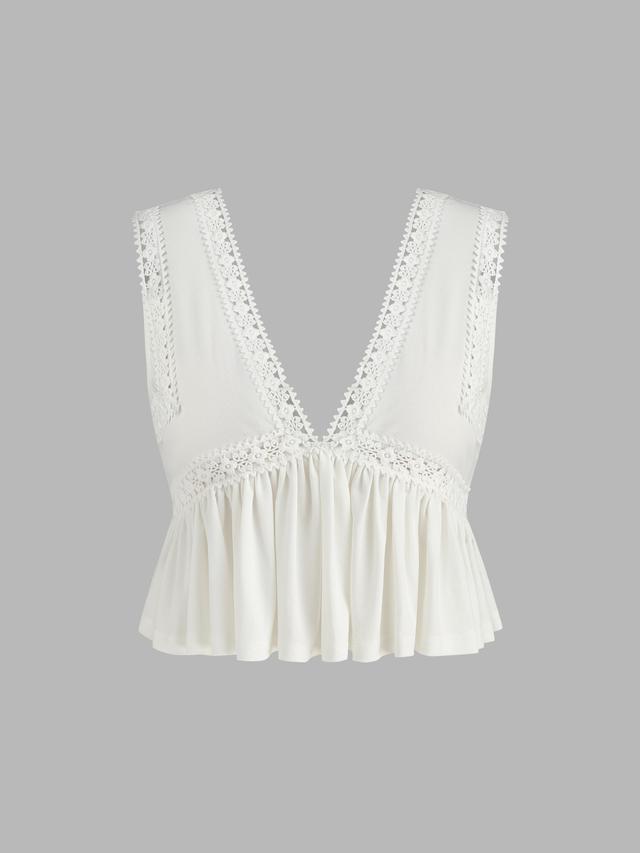 V-neck Lace Ruffle Crop Top Product Image