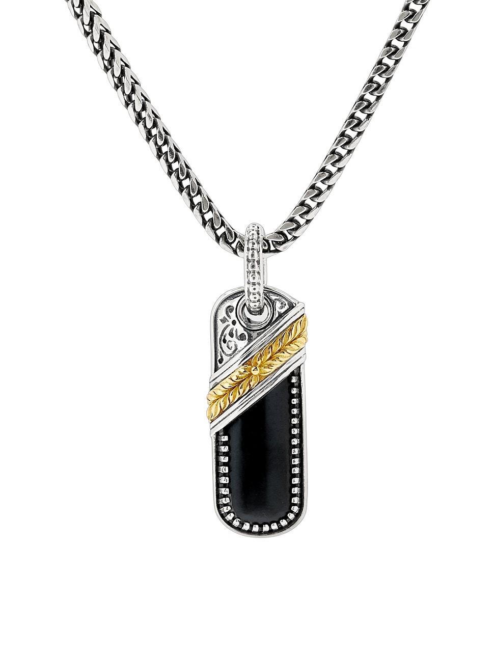 Mens Silver & Gold Oblong Pendant with Black Onyx Product Image