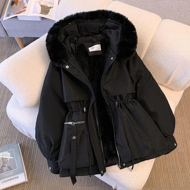 Fleece Trim Hooded Zip-Up Parka Product Image