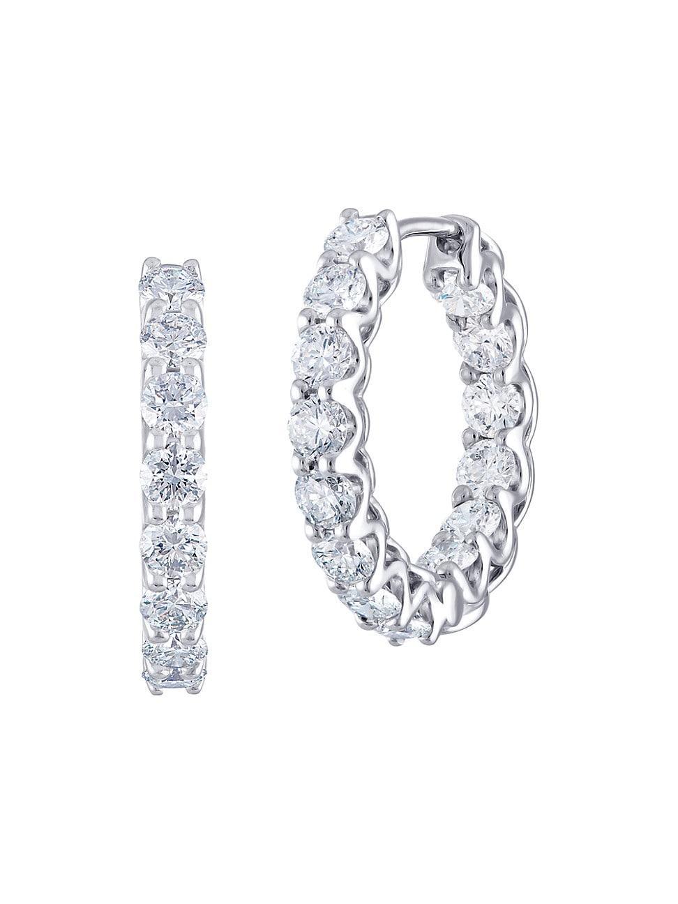 Womens 14K White Gold & 2 TCW Natural Diamond Inside-Out Hoop Earrings Product Image