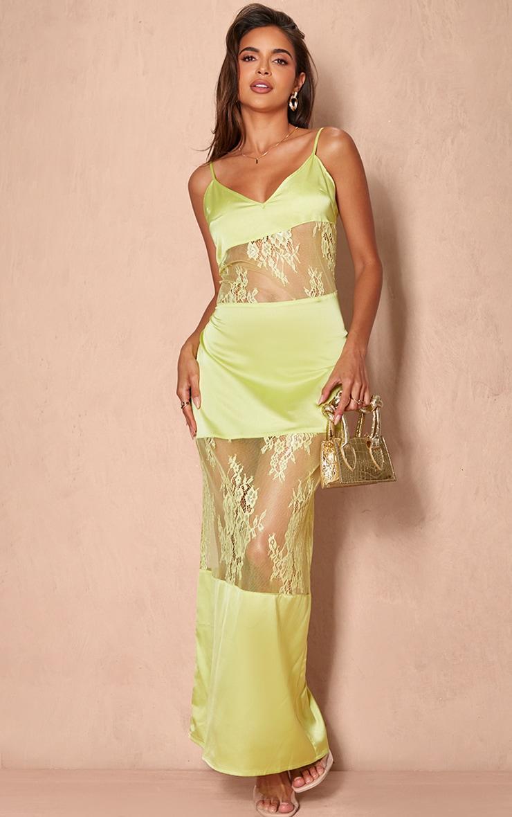 Lime Satin Lace Insert Maxi Dress Product Image