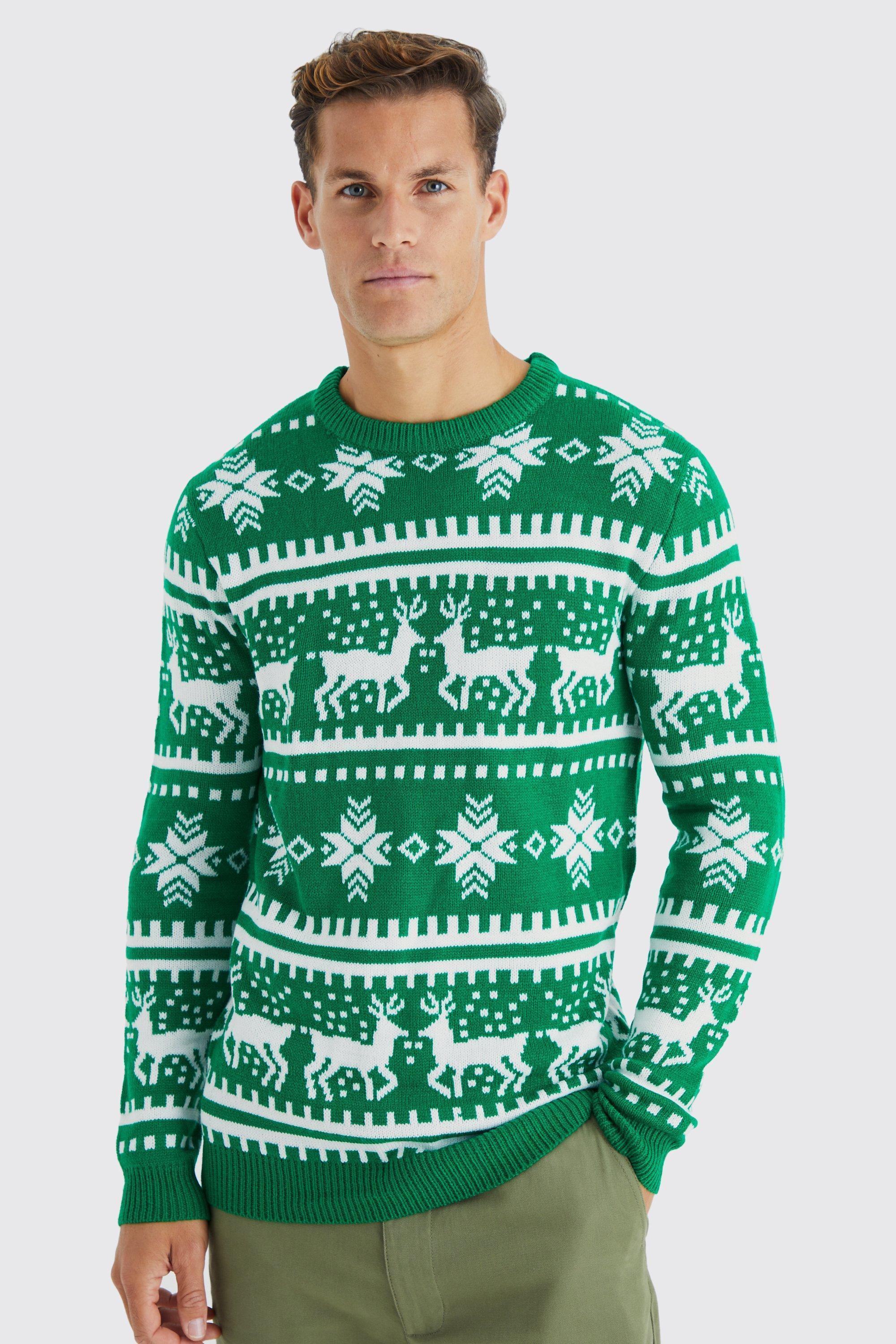 Tall Reindeer Fairisle Christmas Sweater | boohooMAN USA Product Image