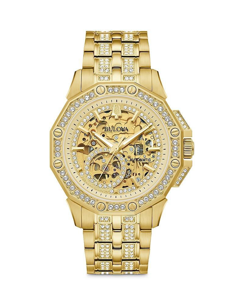 Bulova Crystal Collection Mens Automatic Gold Tone Stainless Steel Bracelet Watch Product Image