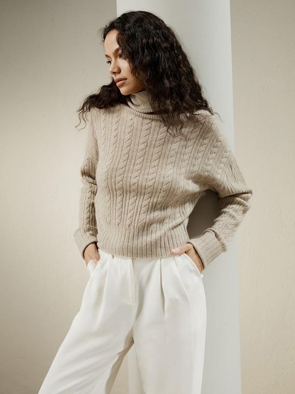 Classic Cable Knit Turtleneck Sweater Product Image