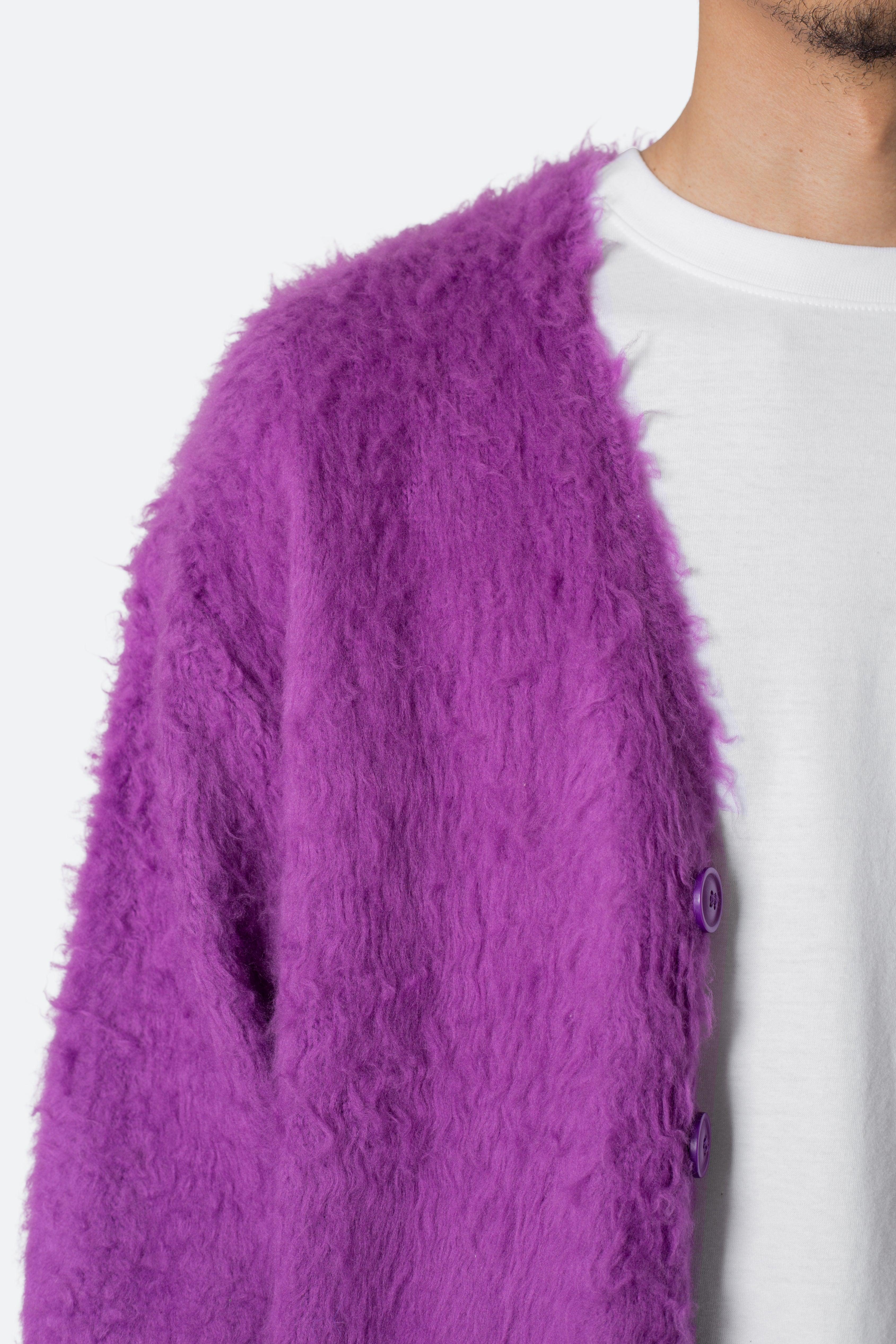 Fuzzy Cardigan Sweater - Purple Product Image