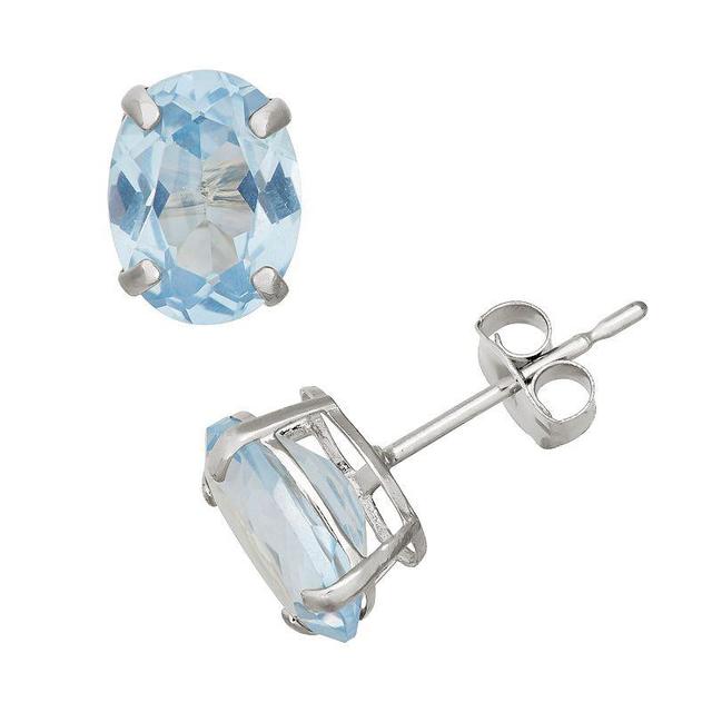 Designs by Gioelli Lab-Created Aquamarine 10k White Gold Oval Stud Earrings, Womens, Blue Product Image