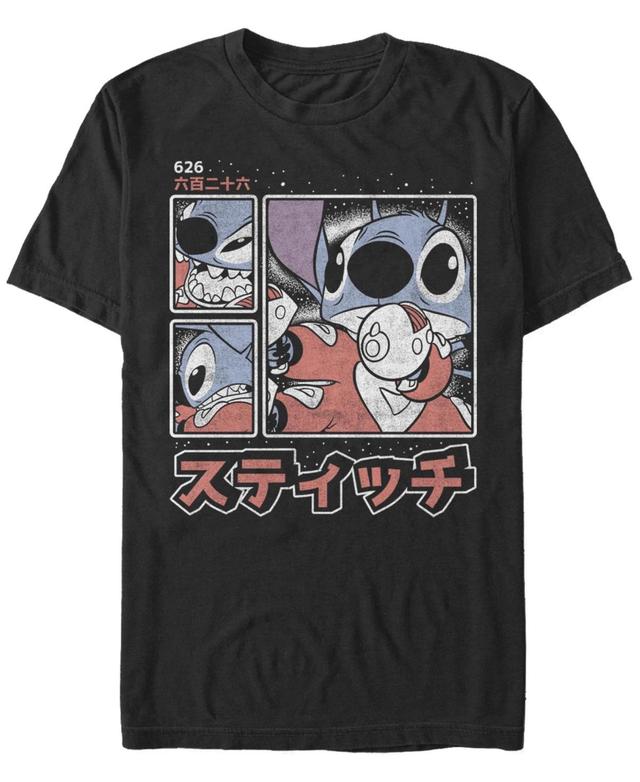 Mens Disney Lilo & Stitch 626 Stitch Day Kanji Panels Tee Black Product Image