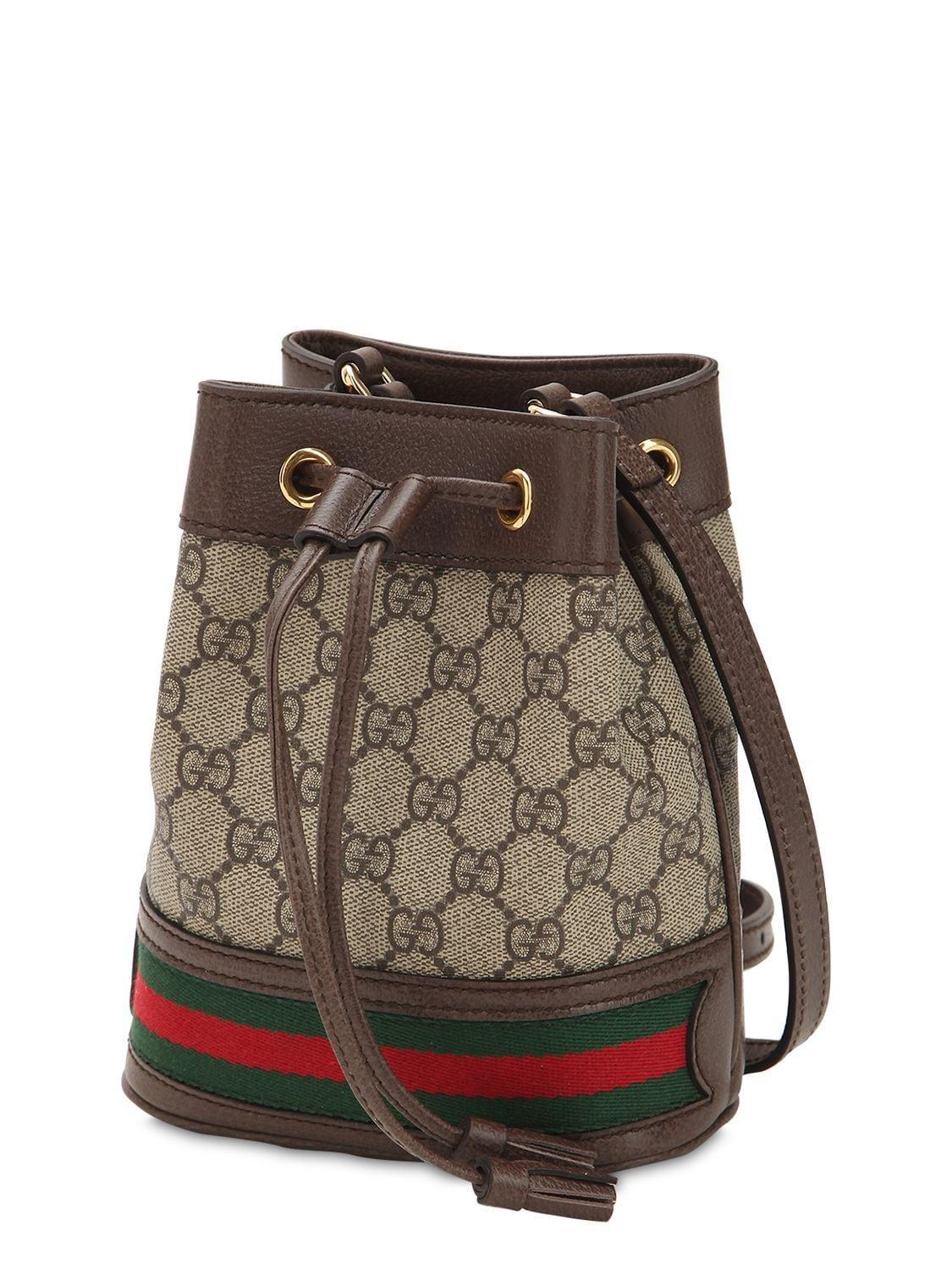 GUCCI Beige Mini Gg Ophidia Bucket Bag In Brown Product Image