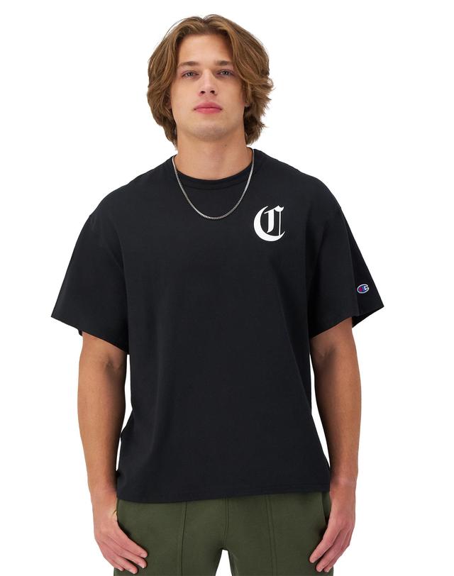 Mens Champion Midweight T-Shirt, Gothic Arch Logo Black S Product Image