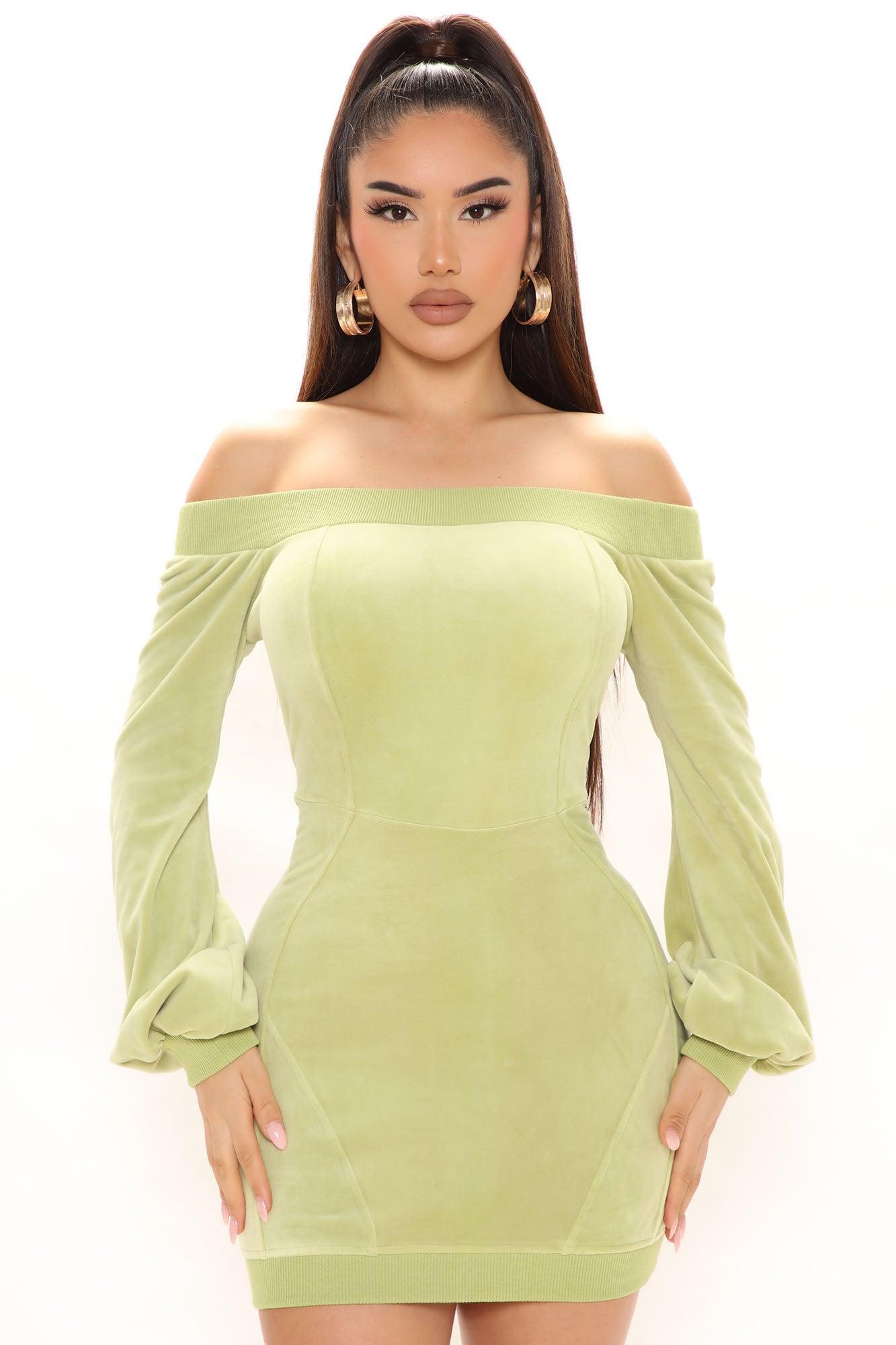 Everything Nice Velour Mini Dress - Lime Product Image