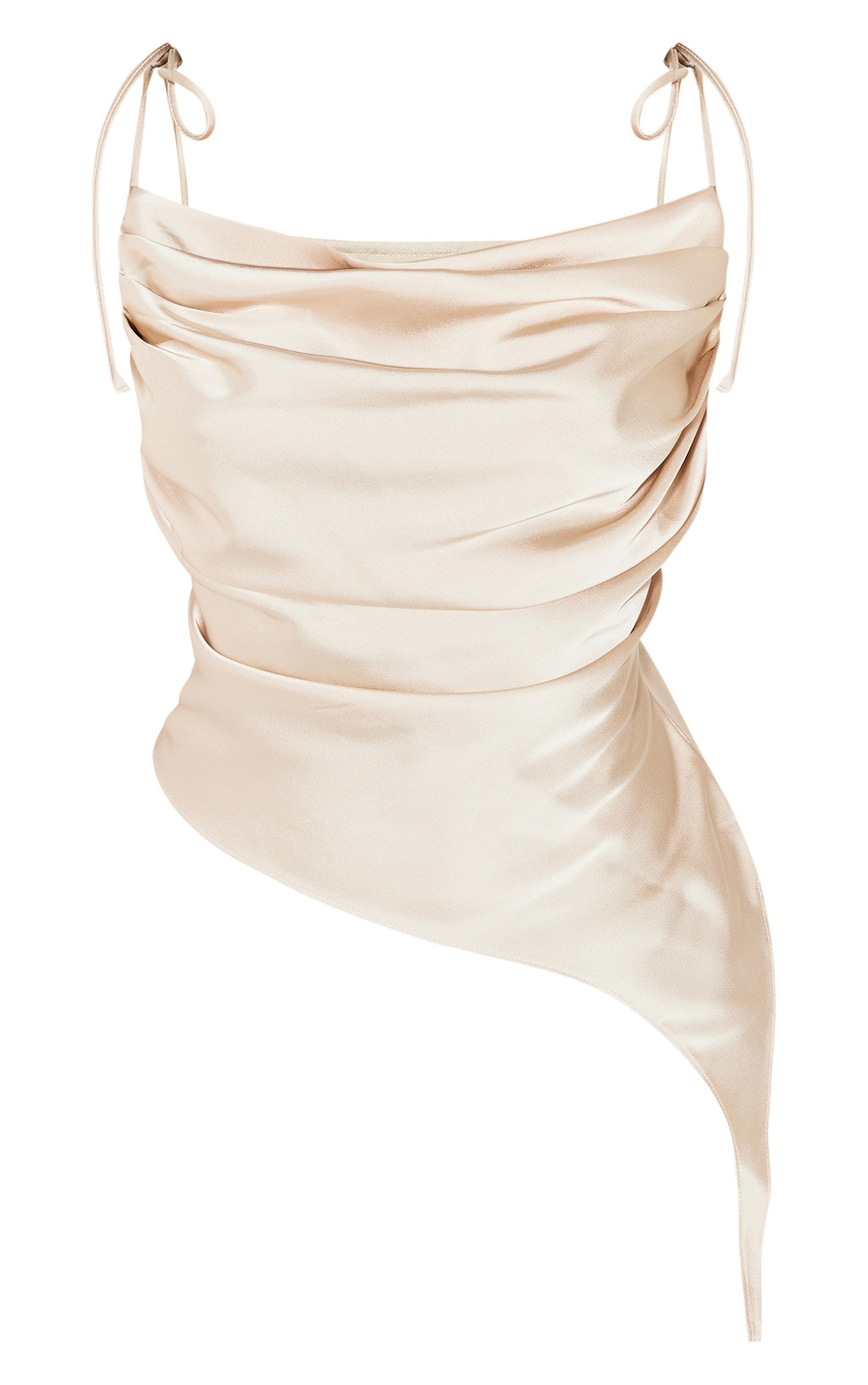 Petite Stone Satin Ruched Asymmetric Strappy Top Product Image