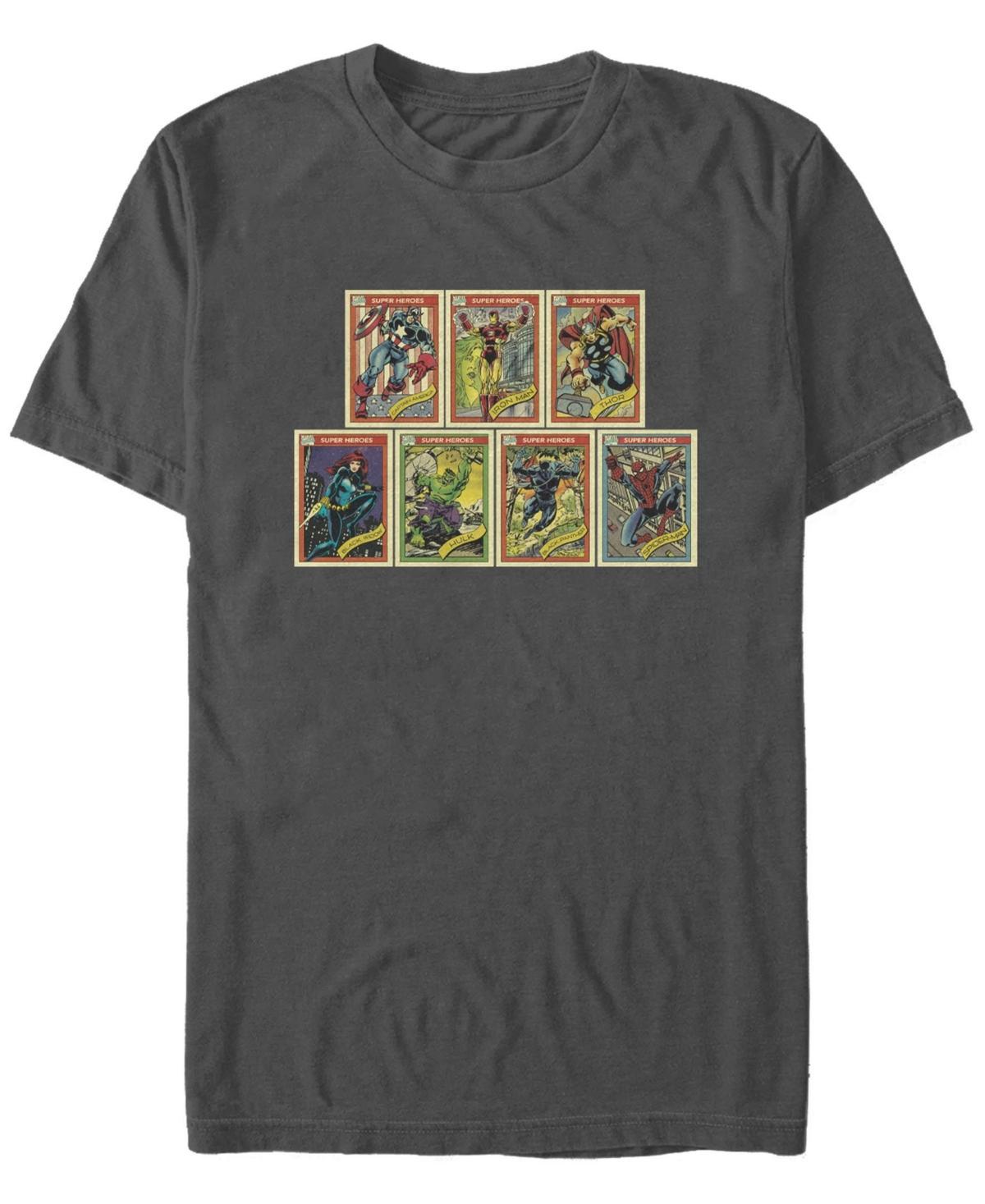 Mens Marvel Group Shot Trading Cards Poster Graphic Tee Grey Product Image