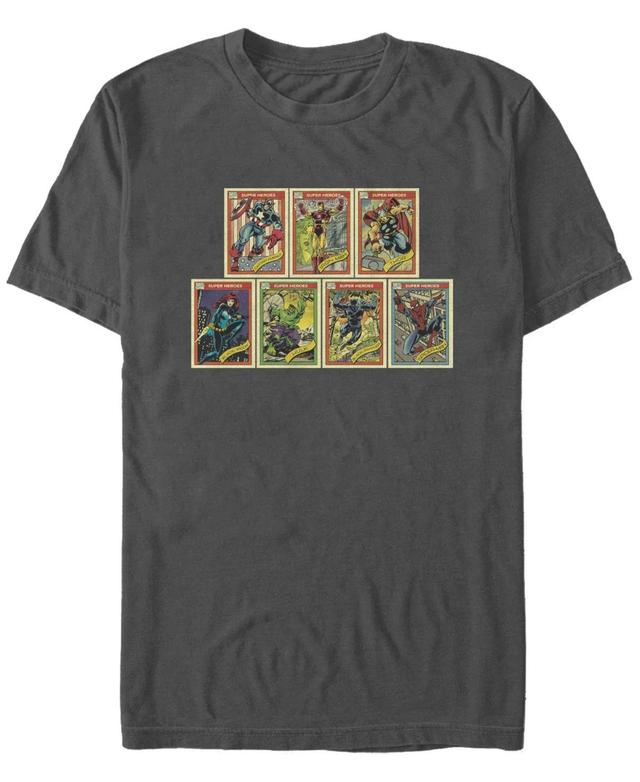 Mens Marvel Group Shot Trading Cards Poster Graphic Tee Grey Product Image