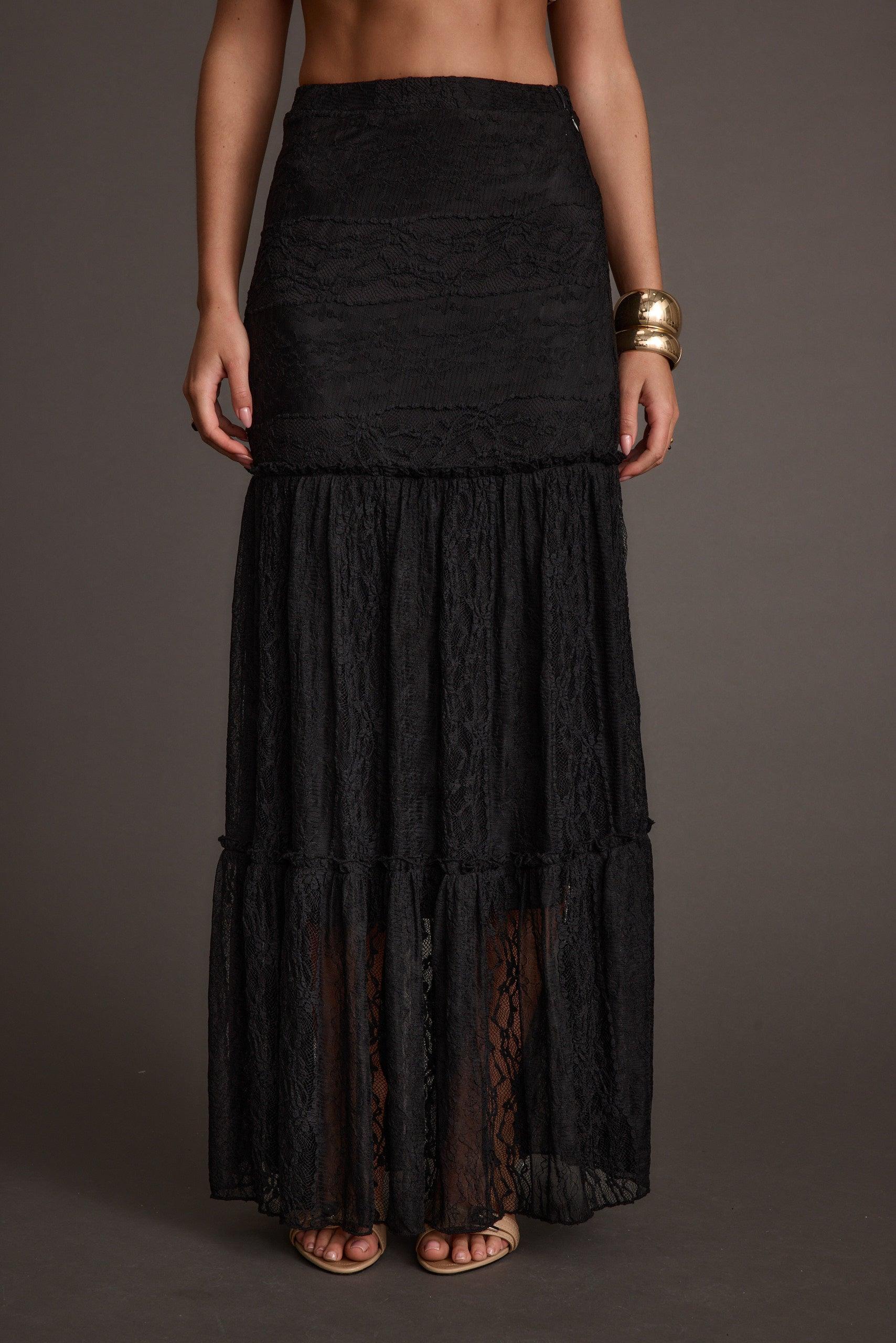 Poppy Black Lace Maxi Skirt Product Image