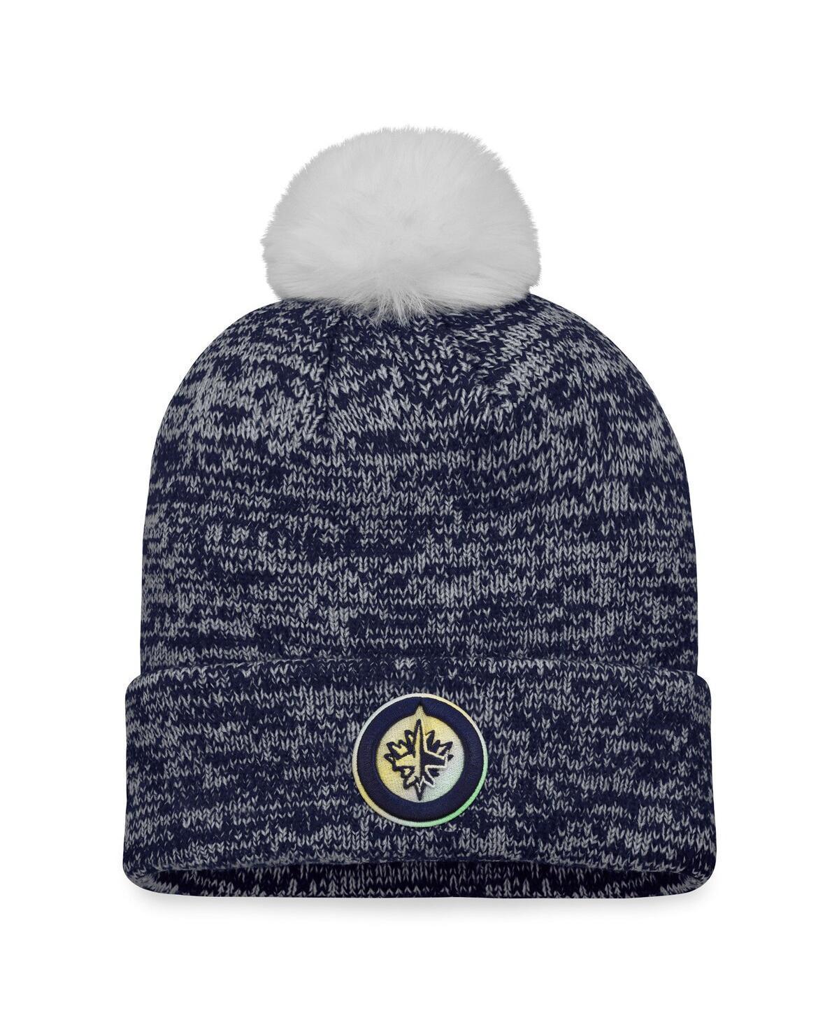 Womens Fanatics Branded Navy Winnipeg Jets Glimmer Cuffed Knit Hat with Pom, Jts Blue Product Image