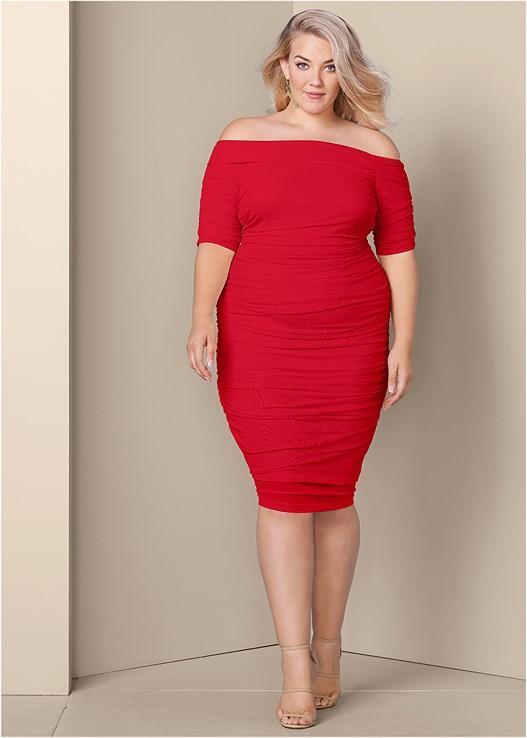 Ruched Mesh Bodycon Dress Product Image