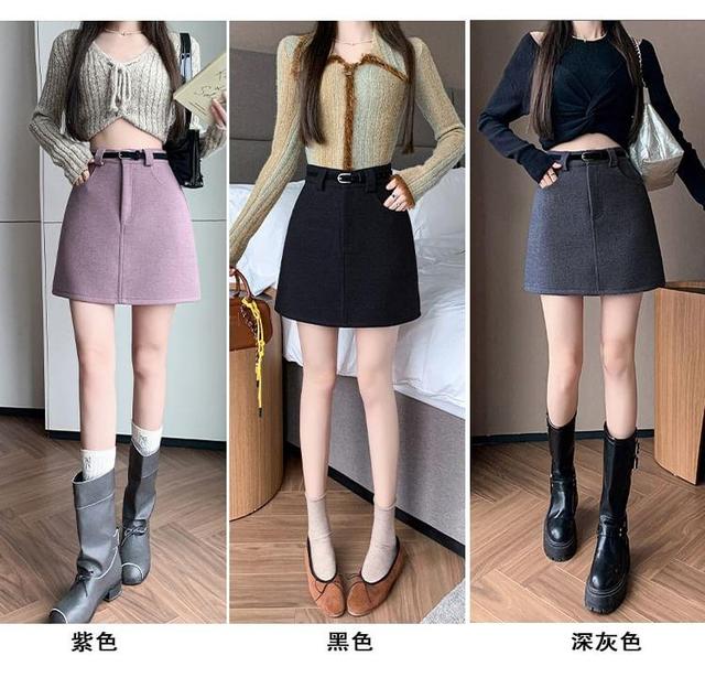 High Waist Plain Mini A-Line Skirt Product Image